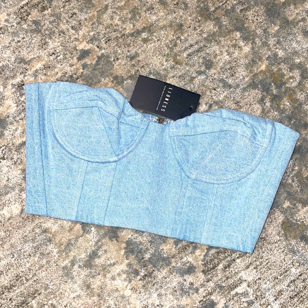 Lioness Here Comes Trouble Crop Top Denim Small